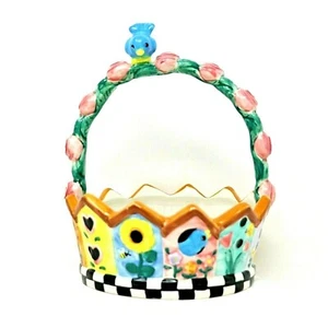  Ceramic Colorful Spring/Easter Basket Blue Bird Flowers By Palm Tree Co. Ltd. - Picture 1 of 11