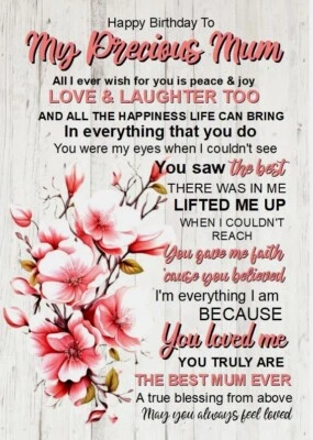 PICKTURE-THIS GREETING CARDS NEW Happy Birthday To My Precious Mum A5 Size Mother Mum Birthday Card