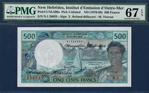 (DN) New Hebrides 500 Francs 1971-79 Error Pick Unlisted PMG-67 GEM UNC - Picture 1 of 2