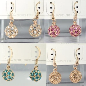 9K Gold Filled made with Swarovski Crystal 10mm Balls Earrings Bridesmaid //438g - Picture 1 of 14