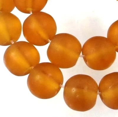 25 Frosted Sea Glass Round / Rocaille Beads Matte - Amber / Gamboge 8mm - Image 1 of 2