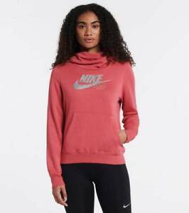Nike silver logo fleece hoodie funnel neck Pink XS S M L XL