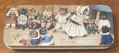Caja de hojalata vintage Louis Wain "The Cats' Academy" coleccionistas tapa con bisagras Inglaterra Foto 1 de 4