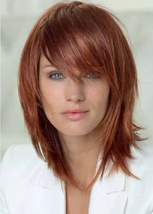 100% Human Hair New Women's Layered Hairstyle Medium Brown Straight Wigs 14 Inch - Picture 1 of 5