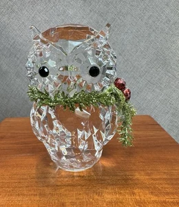 Vintage Kristall Eule Figur Weihnachten Feiertag Deko Stechpalme Beere - Bild 1 von 8