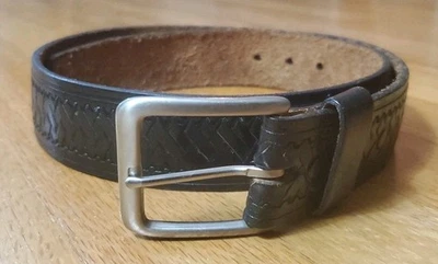 Винтажный западный черный кожаный ремень из натуральной лицевой кожи размер 32 сделано в США - Изображение 1 из 4