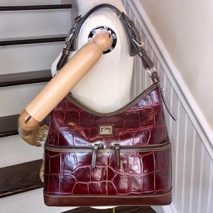 DOONEY BOURKE Hobo Bag rotweinrot Kroko-Prägung Leder mit Reißverschlusstaschen Vintage - Bild 1 von 15