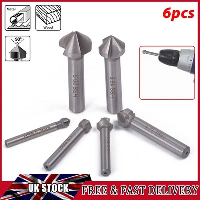 ISWEES 6PCS Hss Chamfering Tool Bit 3 Flute 90-Degree Countersink Drill Bit for Metal