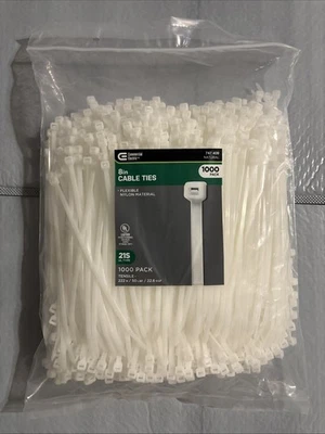 1,000 Pack Commercial Electric 8” Cable Ties Zip Ties 21S UL Type (White) - Изображение 1 из 4