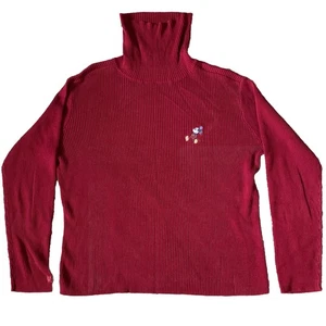 Vintage The Disney Store Mickey Mouse Red Women's Turtleneck Sweater Size Large - Picture 1 of 8