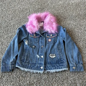 Disney Pocahontas Girls Jean Jacket Removable Faux Fur Embroidered Size 5/6 - Picture 1 of 11
