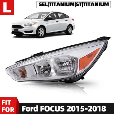 For 2015-2018 Ford Focus Halogen w/ LED DRL&Bulbs Headlight Chrome Left Driver Foto 1 de 4
