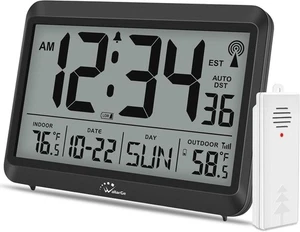 Reloj Atómico con Temperatura Interior Exterior, Reloj de Pared Digital Autoajustable - Imagen 1 de 8