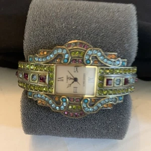 HEIDI DAUS Bracelet Watch Multicolored Swarovski Crystal Art Deco Style 7" 22mm - Picture 1 of 6