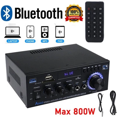 800W HiFi Verstärker mit Bluetooth Party Musik Equipment AUX Anlage Stereo Audio - Bild 1 von 4