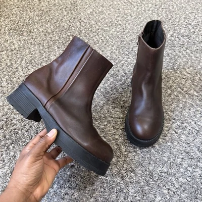 Botas American Eagle Talla 9 Y2K De Colección Taco Grueso Cuero Marrón Mujeres Bratz Grunge Foto 1 de 4