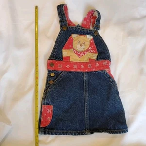 Vintage Guess Bear Overall Skirtall Rare Jean Red Print Made In Usa 24 Mo Cowboy - Picture 1 of 11