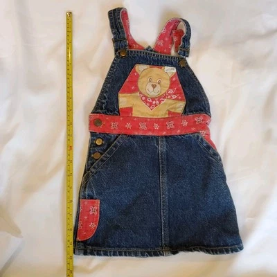 Vintage Guess Bear Overall Skirtall Rare Jean Red Print Made In Usa 24 Mo Cowboy - Image 1 of 4