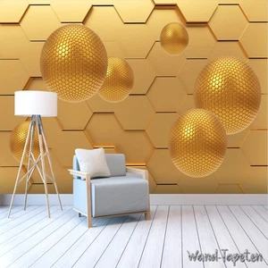 Vlies Fototapete Wandtapete Wandbilder 3D Abstrakte Räumliche Goldene Kugel 4309 - Bild 1 von 2