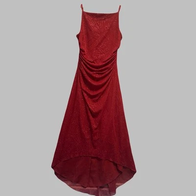 Y2K Vintage Asymmetric Prom Dress Size M Red Glitter Spaghetti Strap Fairycore - Image 1 of 4