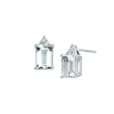 Brincos de Aquamarine Natural Finecraft & Safira Branca Criada em Ouro Branco 10K - Imagem 1 de 4