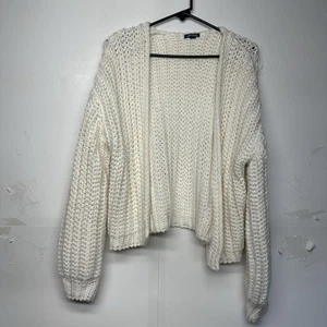 Acogedor cárdigan grueso tejido abierto Wild Fable para mujer blanco talla grande - Imagen 1 de 8
