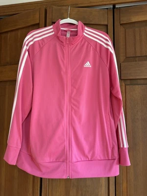Adidas женщин трико Track куртка розовый и белый в полоску размер 2 X - Изображение 1 из 2
