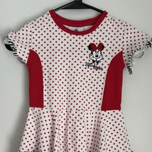 Disney Parks Girl XS Minnie Mouse Polka Dot Dress Red White Black Ruffles - Picture 1 of 6