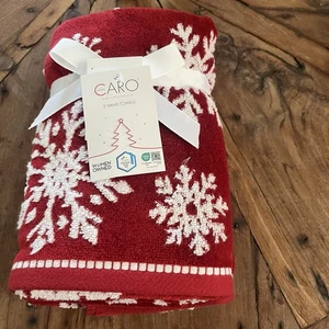NEU MIT ETIKETT WINTER SCHNEEFLOCKEN rot weiß PLÜSCH BAD HANDTÜCHER X 2 Caro 16x28 WINTER - Bild 1 von 6