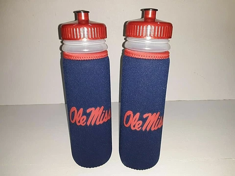 Ole Miss Rebels 22 oz Plastic Water Bottle with Neoprene Cover ( set of two) Cover