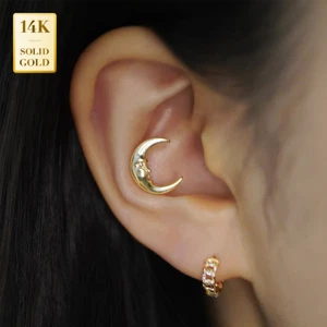 Piercing Cartílago Media Luna Cara Oro Sólido 14K Daith Tragus Interno 18G - Imagen 1 de 7