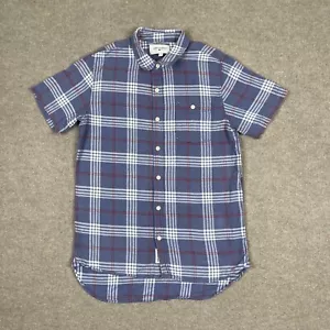 Modern Amusement Men's Shirt Size M Blue Button Up Short Sleeve Plaid Collared - Picture 1 of 6