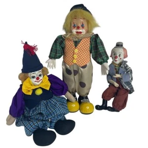 VTG Decorative Clown Dolls Set of 3 Circus Porcelain Face Collectibles Creepy - Picture 1 of 16