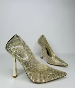 Steve Madden Martina 6.5M Gold Preowned Stiletto Heel Point Toe Rhinestone Women - Picture 1 of 9