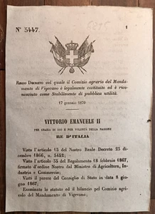 VIGEVANO 1870 KÖNIGLICHES DEKRET X LANDWIRTSCHAFTLICHER VERBAND-6295 - Bild 1 von 1