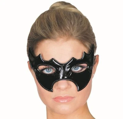 Fledermaus Maske Augenmaske schwarz Glanzstoff Karneval Fasching Maskenball - Bild 1 von 3