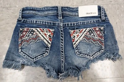 Pantalones Cortos Jean Grace In LA Country Bandera Americana Bolsillos Para Mujer Talla 25 Patriótico Foto 1 de 4