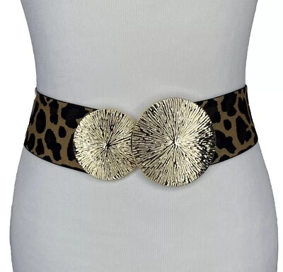 Cinturón de enfermeras elástico ancho elástico estampado animal marrón dorado S M 28-36” discoteca años 80 Foto 1 de 4