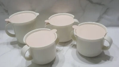 (4) Vtg Tupperware (1) Creamer & (3) Sugar Bowl 2309A 2310A 12 oz 10 oz Pink Lid - Image 1 of 4