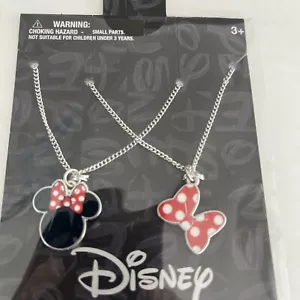 Disney Minnie Mouse & Poka Dot Bow Set of 2 BFF Her Necklaces New in Package - Picture 1 of 3