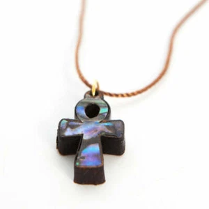 Olive Wood and Colorful Mother of Pearl Cross Necklace (Coptic Ankh) - Picture 1 of 1