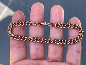 9ct rose gold plated curb link bracelet, Victorian heavy 19.5g - Picture 1 of 8
