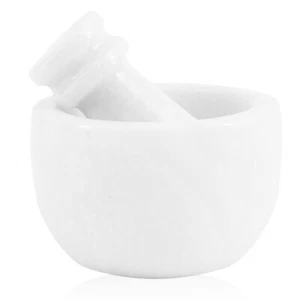 Marble Mortar and Pestle Set White 3" Inches Handmade Nut Grinder for Kitchen - Picture 1 of 7