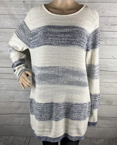 Calvin Klein Sweater XL Blue White Striped Sheer Inset Back Cotton Blend Knit - Picture 1 of 12