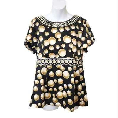 Blusa Top Manga Corta ECI NEW YORK Adornada con Perlas Escote Estampado de Lunares Talla 8 Foto 1 de 4