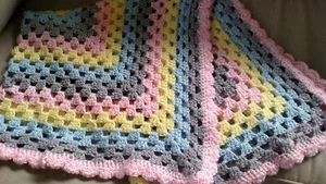 Super Soft 35 Inch Pastel Squares Crochet Baby Afghan Roseanne Blanket - Picture 1 of 3