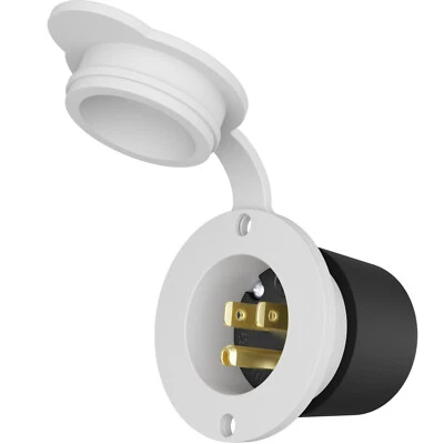 JOURNEYMAN-PRO White Power Inlet Plug Panel Charge Port 15A 125V RV Shore Boat Shed Trailer