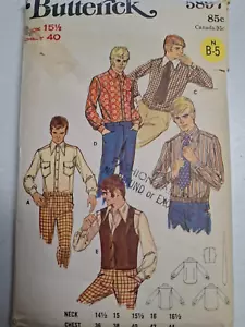 Shirt Vest Tie Mens 40 15 1/2 Butterick 5897 Sewing Pattern VTG Western Rodeo - Picture 1 of 6