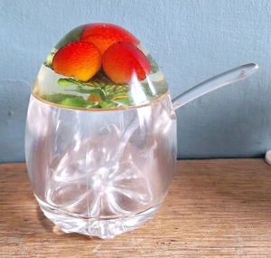 Vintage Retro Clear Lucite Plastic Jam Pot And Spoon - Picture 1 of 3