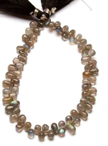 Natural Fire Labradorite Gems 6x4 to 7x5 mm Smooth Drop Shape Beads 9" Strand - Picture 1 of 7